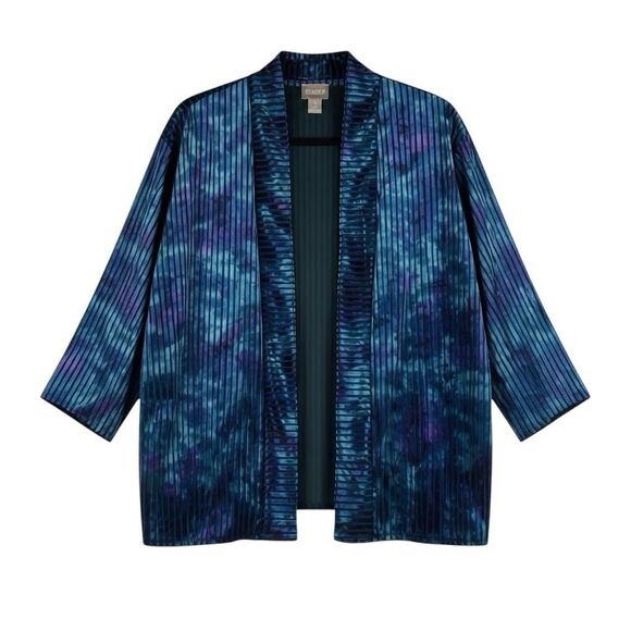 Chico's Sweaters - CHICOS Size 1 M Blue Purple Stripe Velvet Velour Kimono Open Topper Jacket